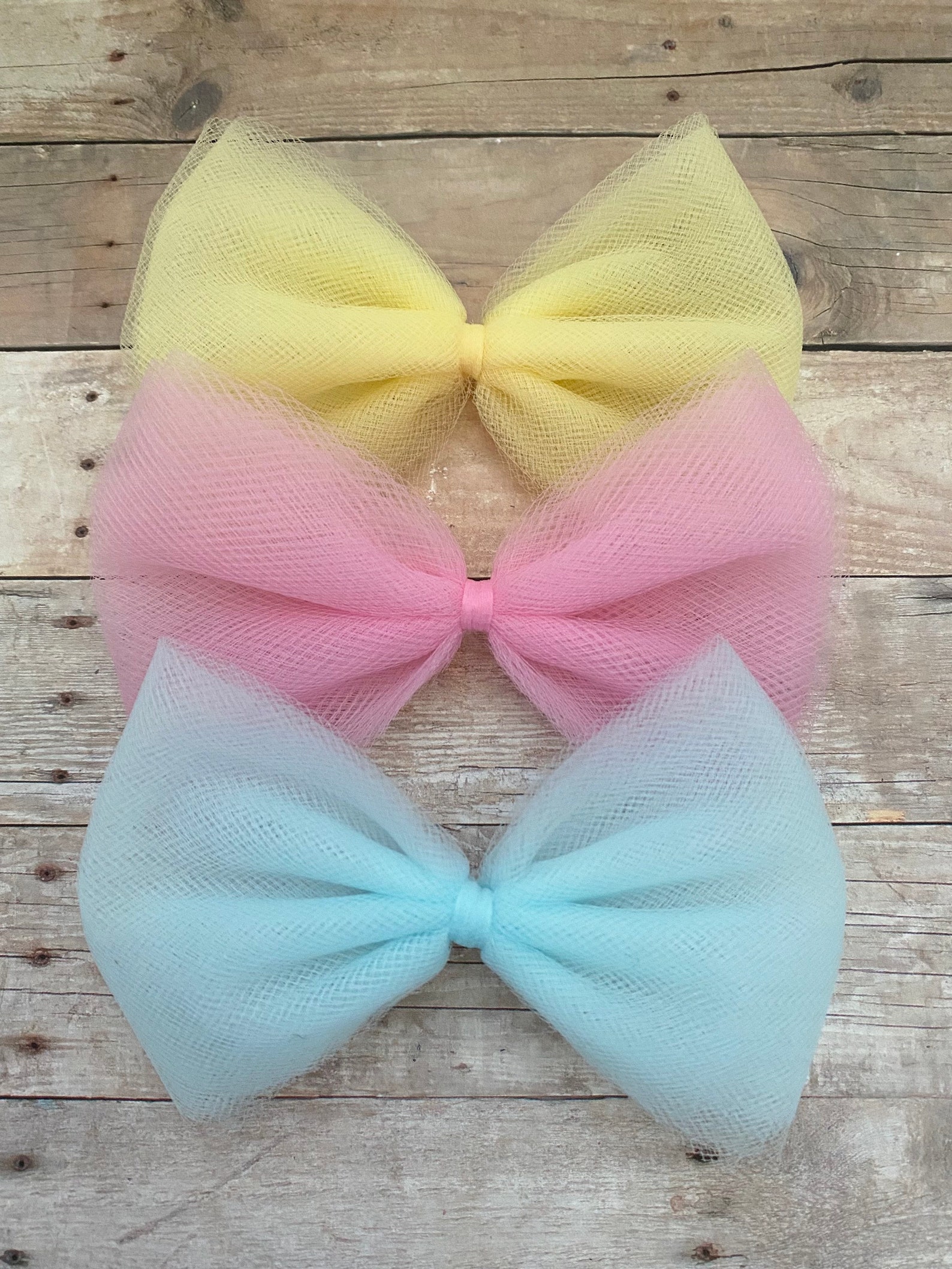 Pink Yellow and Blue Tulle Hair Bows Set of 3 Tulle Hair Bow Etsy