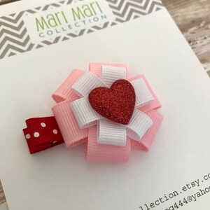 Valentine Hair Bow Valentine's Day Hair Accessory Small Heart Pink Hair Clip Valentine's Day Heart Bow Heart Accessory Heart Bow image 5