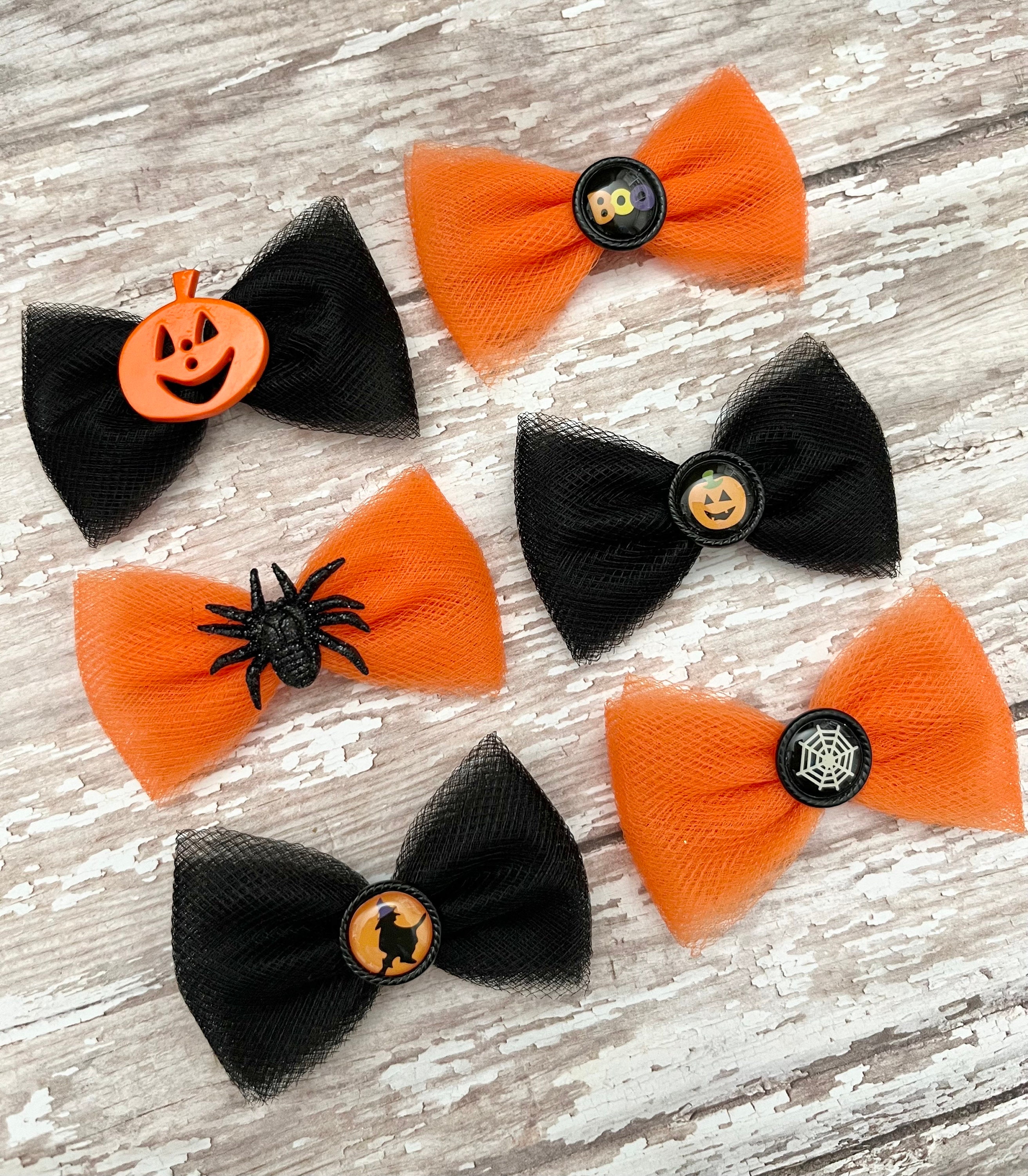 Halloween Tulle Hair Bow Clip: Mini Pumpkin & Spider Design 