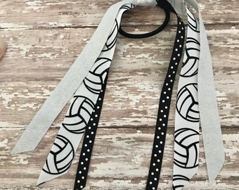 Volleyball Ribbon Ponytail Holder: Silver Team Spirit Hair Tie