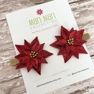 Handmade Glitter Poinsettia Hair Clip Set: Christmas Bows
