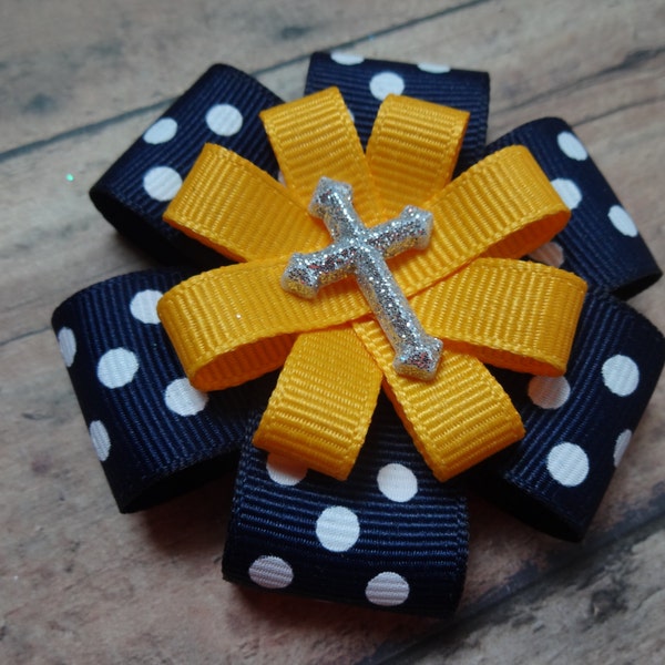 Catholic School Hair Bow - Cross Hair Bow - Glitter Cross Hair Clip - Cross Hair Accessory - Cross Sunday Bow - Catholic Schools Fundraiser