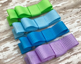 Baby Hair Bow Clips - Blue Hair Clips - Hair Clips for Baby - Baby Hair Clip - Set of 4 baby barrettes - Baby Barrettes - Little Bows -