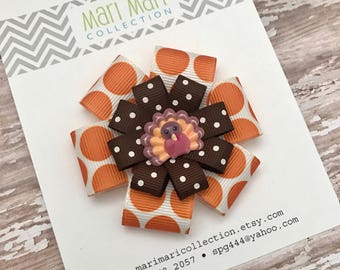 Thanksgiving Turkey Hair Clip: Polka Dot Ribbon Bow
