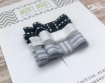 Baby Hair Clip Set - Black and White Hair Bows - Hair Clip for Baby - Baby Hair Clip - Set of baby barrettes - Girls Hair Clip Set