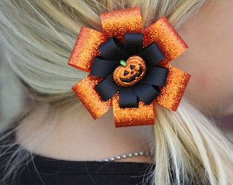 Halloween Glitter Orange Pumpkin Hair Bow - Halloween Hair Clip - Halloween Hair Accessory - Pumpkin Hair Clip - Pumpkin Hair Bow - Pumpkin