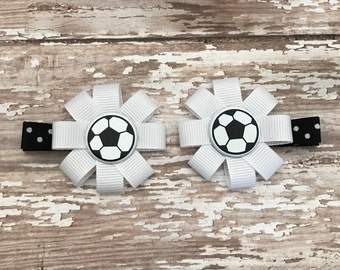 Soccer Hair Bow Hair Clip Set - Soccer Hair Bow Set - Girls Soccer Hair Clips - Toddler Soccer Hair Accessories - Soccer Hair Bow Clip