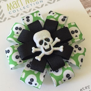 Glitter Skull Hair Bow: Gothic Skull & Crossbones Clip