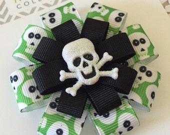 Glitter Skull Hair Bow - Skull Hair Clip - Skull and Crossbones Hair Accessory - Glitter Skull and Crossbones - Gothic - Gothic Skull Bow