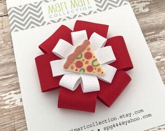 Pizza Hair Bow - Cute Pizza Hair Bow - Red Pizza Hair Clip - Pizza Hair Accessory - Girls Fun Pizza Hair Bow - Girls Red Pizza Hair Bow