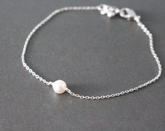 Silver Pearl Bracelet, swarovski crystal pearl Bracelet - minimal