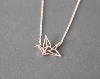 Rose Gold Origami Crane necklace