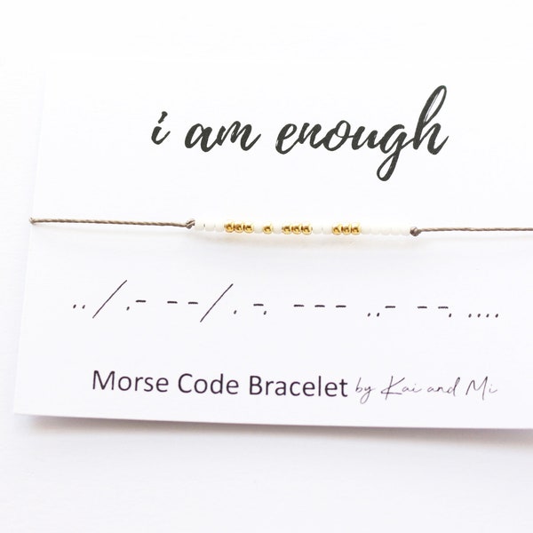 I am enough Morse Code Bracelet, Hidden message bracelet, Morse code bracelet, gift, Mini Beads