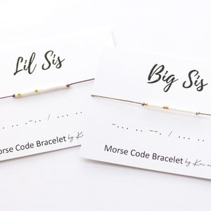 Set von 2 Big Sis & Lil Sis Morse-Code-Armband, große Schwester Armband, kleine Schwester Armband, Mini Perlen