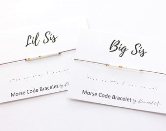 Set of 2 Big Sis & Lil Sis Morse Code Bracelet, big sister bracelet, little sister bracelet, Mini beads