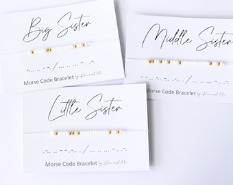 SET OF 3 Sisters Morse code bracelet, Little Sister, Middle Sister, Big Sister