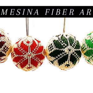 Hand Knit Fair Isle Large Snowflake Design Christmas Ornament