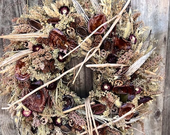 Wild Gathered Woodland Wreath | Earthy Grasses, Mushrooms & Natural Pods | Rustic Farmhouse Statement