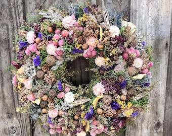 Whimsical 20" Cottage Garden Wreath  – Spring & Summer Botanicals
