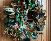 Magnolia Leaf Wreath, Natural Wreath, Thanksgiving Wreath, Front Door Wreath, Autumn Wreath, Fall Door Wreath, Farmhouse Decor Wreath,