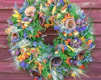 Dried Flower Wreath , Farmhouse , Spring , Summer , Natural , Vibrant Colors , Mother's Day Gift ,  Handmade , Door Decor , Mantle Decor