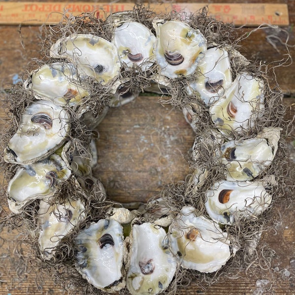 Handmade White Oyster Shell Wreath, Rappahannock River, Centerpiece, White, Nautical, Fireplace Decor, Mantle Decor, Wall Decor, Natural