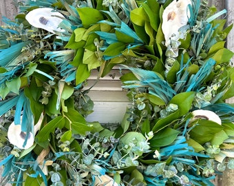 Fresh Spring Eucalyptus and Oyster Shell Wreath 22"