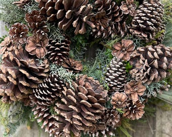 Large Evergreen & Pinecone Wreath 22” | Rustic Woodland