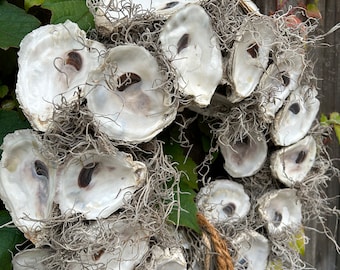 Handmade White Oyster Wreath, Virginia Oysters, Centerpiece, White, Nautical, River, Fireplace Decor, Mantle Decor, Wall Decor, Natural