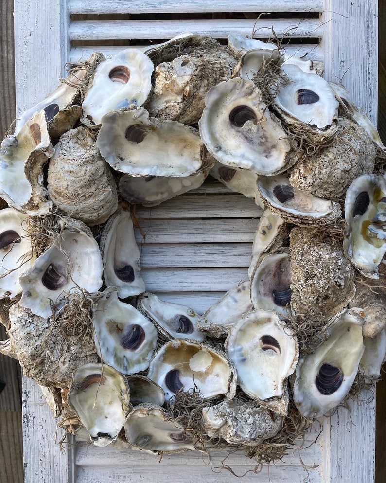 Oyster Shell Wreath, Centerpiece, White, Nautical, River, Spanish Moss ...