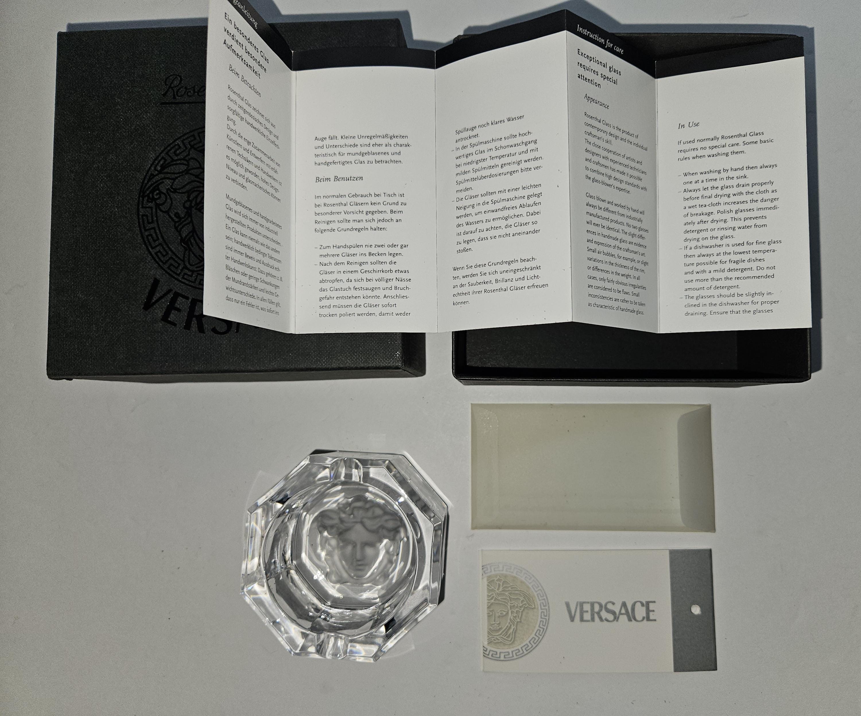 Vintage Versace Rosenthal Medusa Clear Crystal 8 Cm.ashtray