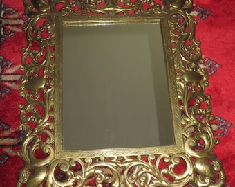 Antique 1930's Ornate Solid Brass Dresser Mirror , Solid Brass Picture Frame