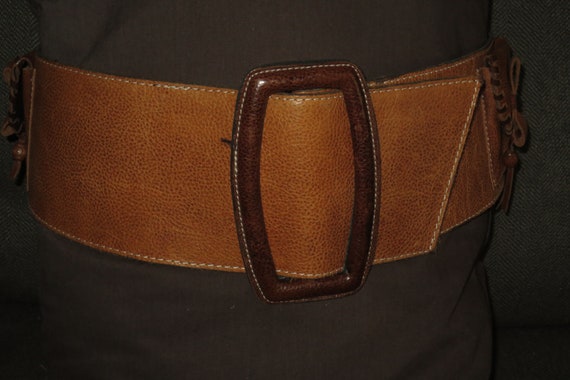 Woman's Extreme Wide Saddle-tan Leather Belt,  Su… - image 3