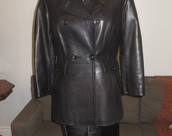 Awesome Vintage Rudsak Woman's Size Small Top Quality Buttery Soft Full Grain Tanned Black Leather 3/4 Length Coat , Leather Double Breasted