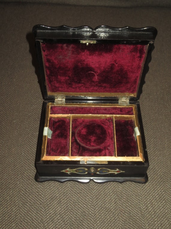 Antique Mid 18's Paper Mache Dresser Box Jewelry … - image 7