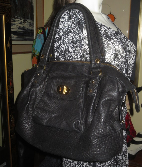 Vintage Badgley Mischka Black Heavy Grain Leather Spacious Full Size Tote Bag Etsy