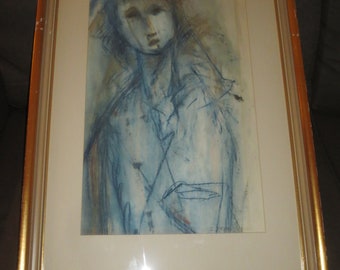 Vintage Artist Signed S.Repa Pastel and Acrylic Female Personnage Contemporary Figurative Painting, Kitsch Art