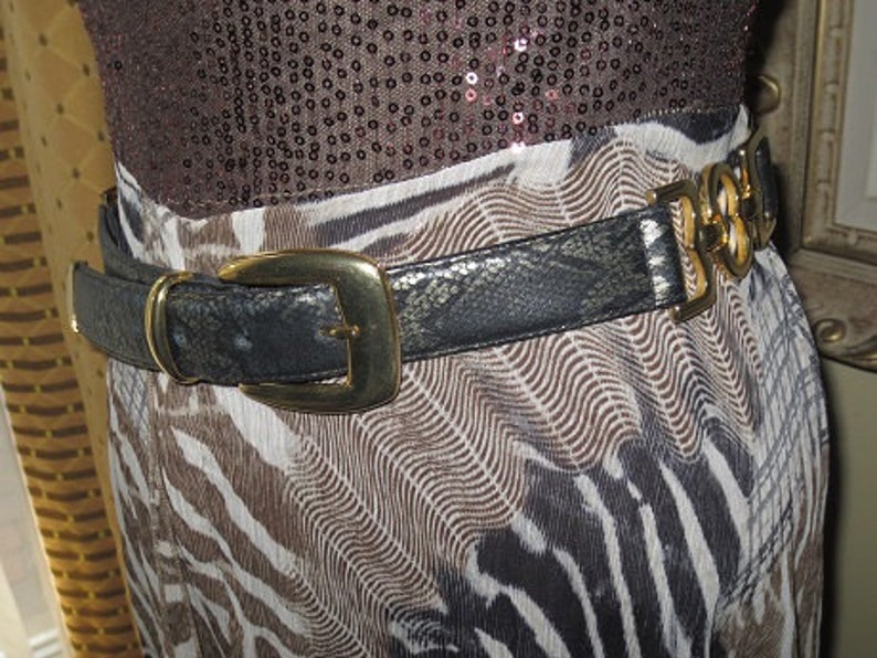 Vintage Womens Genuine Leather Belt Pewter Printed Snake Gold | Etsy