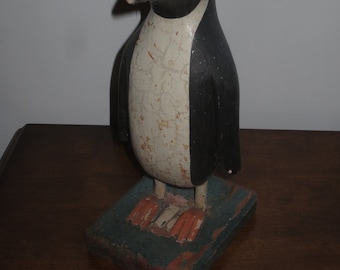 Vintage 9 1/2 inch tall Folk Art Wood Penquin