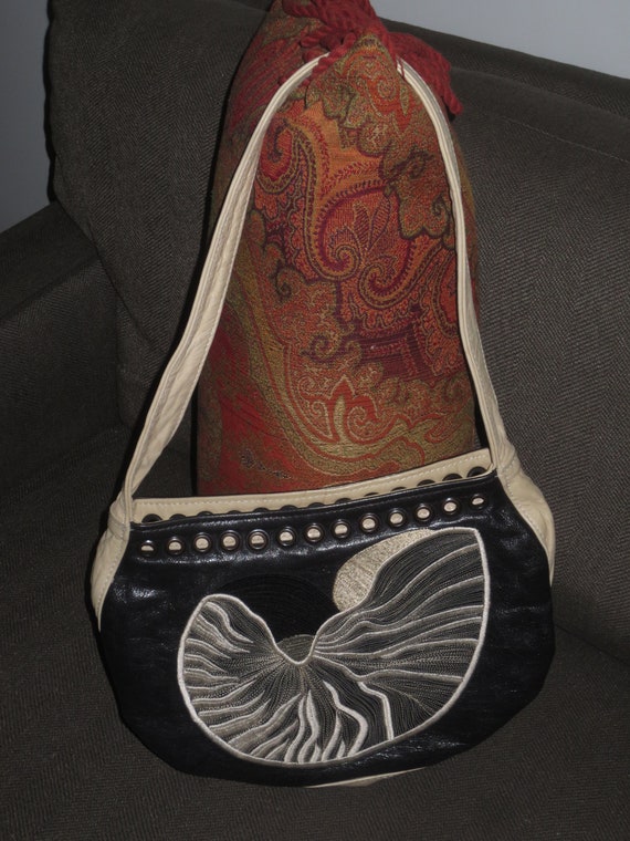 Vintage R & Y Augousti Black and Cream Leather Slouch