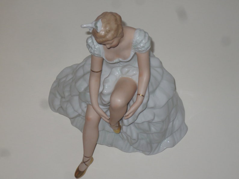 Vintage Wallendorf Porcelain Figurine of Ballerina in a Sitting Position lacing her shoes, German Porcelain Figurine image 10