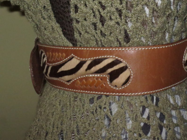 Woman/'s Rare Woman/'s Saddle-tan Leather Belt Fur Insert Signed Adolf