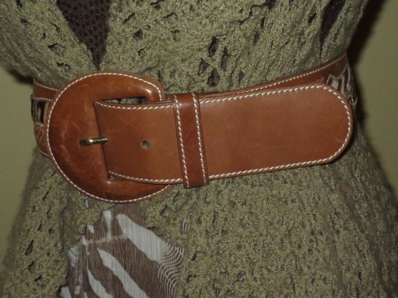 Woman/'s Rare Woman/'s Saddle-tan Leather Belt Fur Insert Signed Adolf
