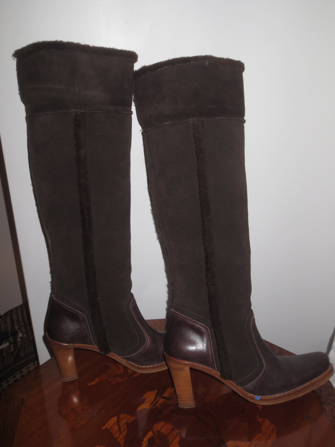 Vintage Zara Size 7 Knee High Boots Brown Leather With Brown Suede ...