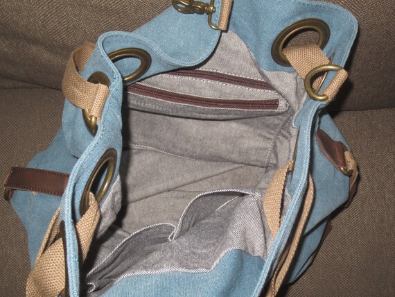 Vintage Oversize Blue Canvas Crossbody Shoulder Bag Messenger Bag Leather Trimmed Canvas Shoulder Crossbody Bag Brass Grommets Hardware Etsy Canada