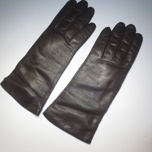 Woman&#39;s Vintage Size 7 Dark Chocolate Brown Buttery Soft 10 inch Leather Gloves Viscose Lined Made in Hungary