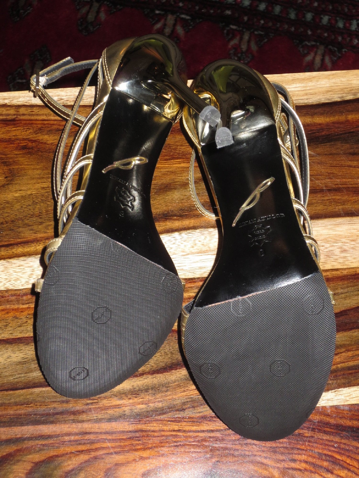 Vintage Brian Atwood Gold Strap 4 1/4 inch Stiletto Heel