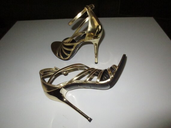 Vintage Brian Atwood Gold Strap 4 1/4 inch Stilet… - image 1