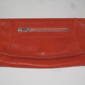 Vintage Christopher Kon Pumpkin Leather Clutch Handbag , Canadian Handbag signed Christopher Kon