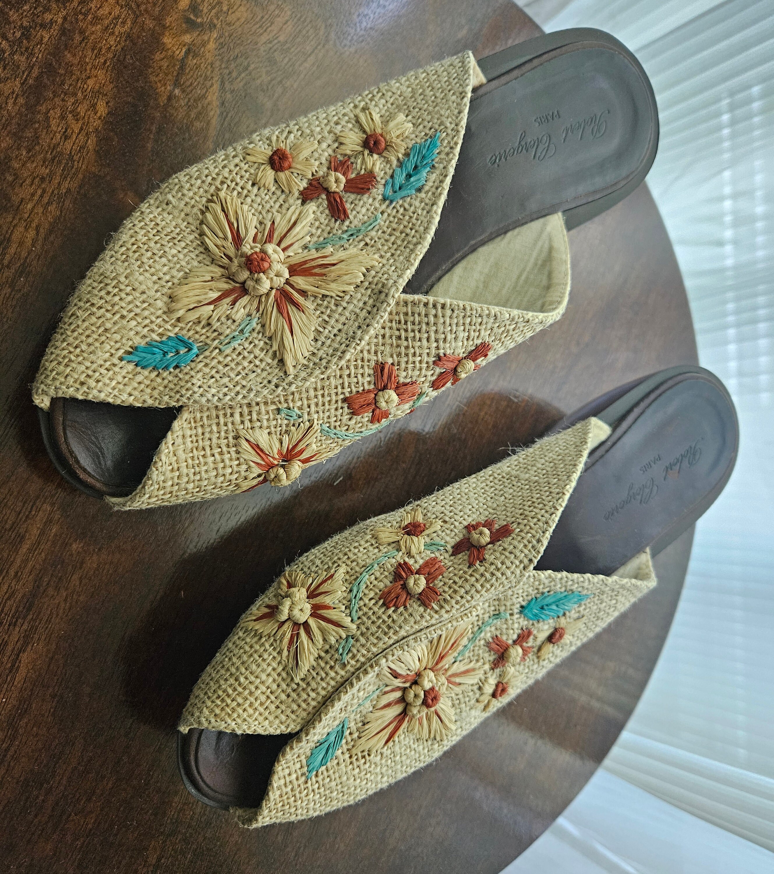 Robert Clergerie Paris Size 9 Woman's Raffia Floral Motif